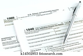 Tax forms 1040, 1120, 1065