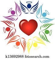 Teamwork angels around heart logo Teamwork angels around heart logo