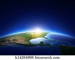 terra, amanhecer, sobre, cloudless, américa do norte