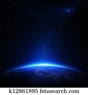 terra, à noite, com, luzes cidade