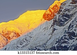 The majestic  Annapurna range of the himalayas at first light of sunrise 