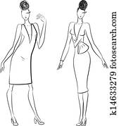 The sketch of women in different poses Clipart | k14633281 | Fotosearch