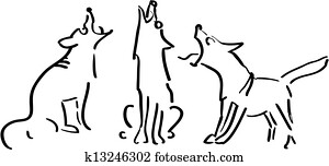 Three howling dogs Three howling dogs