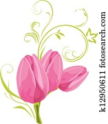 Three pink tulips with sprig