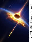 tierra, en, un, llovizna de meteorito