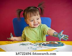 toddler, pintura dedo