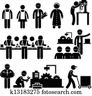 trabalhador fábrica, gerente, trabalhando