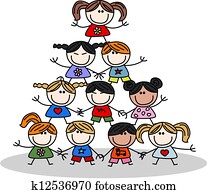 trabalho equipe, crianças, etnicidade