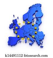 tridimensional, mapa, de, europe.