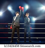 två, ung, affärsman, boxning