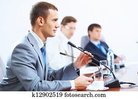 tři, businesspeople, v, setkání