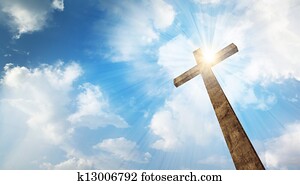 um, madeira, crucifixos, com, céu