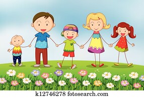 un, familia, en el jardín