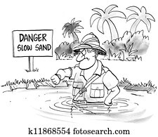 ungeduldig, mann, ausgüsse, langsam, in, langsam, sand