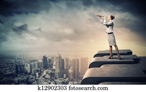 unternehmerin, mit, teleskop