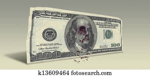 US Hundred Dollar bill with Beaten Ben Franklin