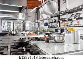 Utensils On Counter In Commercial Kitchen