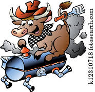 vaca, montando, um, bbq, barril