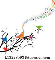 Vector Branch with Singing Birds Vector Branch with Singing Birds