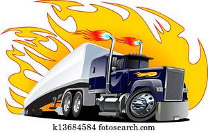 Vector Cartoon Semi Truck. One-click repaint Vector Cartoon Semi Truck. One-click repaint