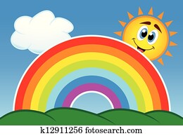 vector rainbow, cloud and  sun 