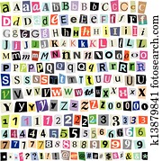 Vector Ransom Note- Cut Paper Letters, Numbers, Symbols Vector Ransom Note- Cut Paper Letters, Numbers, Symbols