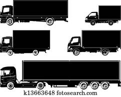 vektor, lastwagen, silhouetten, satz vektor, lastwagen, silhouetten, satz