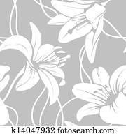vektor, lilie, seamless, muster vektor, lilie, seamless, muster