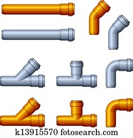 vektor, pvc, abwasserkanal, leitungsrohre, orange, grau vektor, pvc, abwasserkanal, leitungsrohre, orange, grau