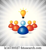 vellykket, leder, eller, arbeidstaker, med, ideas-, enkel, vektor, graphic., dette, illustrasjon, boks, også, representer, sjef, og, hans, stab, politisk, eller, forretning, leder, og, tilhengere, gevinst, leder, eller, person