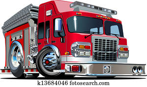 vetorial, caricatura, caminhão bombeiros