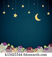 vetorial, cidade, à noite vetorial, cidade, à noite