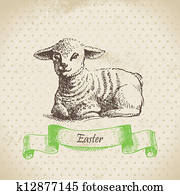 Vintage Easter background with lamb. Hand drawn illustration Vintage Easter background with lamb. Hand drawn illustration