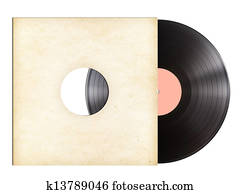 vinyl music disc in paper sleeve isolated