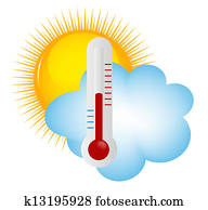 Weather Icons with sun, cloud and thermometer Clipart | k14749231 ...