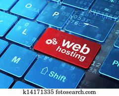 Web design concept: computer keyboard with Gears icon and word Web Hosting on enter button background, 3d render Web design concept: computer keyboard with Gears icon and word Web Hosting on enter button background, 3d render