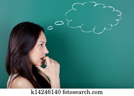 weiblicher student, denken, von, etwas