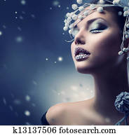 Winter Beauty Woman. Christmas Girl Makeup Winter Beauty Woman. Christmas Girl Makeup