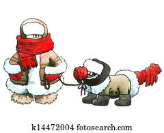 winterbilder, spaziergang, mit, a, hund