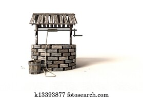 Wishing Well With Wooden Bucket And Rope