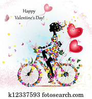 Woman on bicycle with valentines Woman on bicycle with valentines