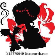 Woman silhouette with a cup of coffee.