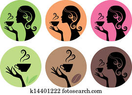 woman with coffee and tea, vector woman with coffee and tea, vector