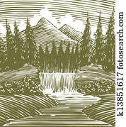 woodcut, selva cachoeira