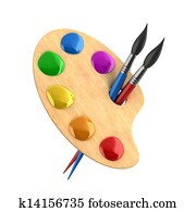 wooden art palette with paints and wooden art palette with paints and