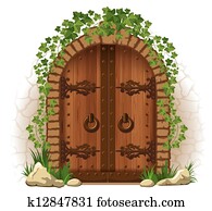 Wooden door with ivy Wooden door with ivy
