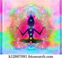 Yoga lotus pose. Padmasana with colored chakra points. Yoga lotus pose. Padmasana with colored chakra points.