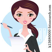 Young business woman with pen isolated on white Young business woman with pen isolated on white