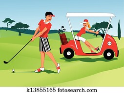 Young couple playing golf Young couple playing golf