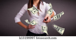 Young girl throwing money